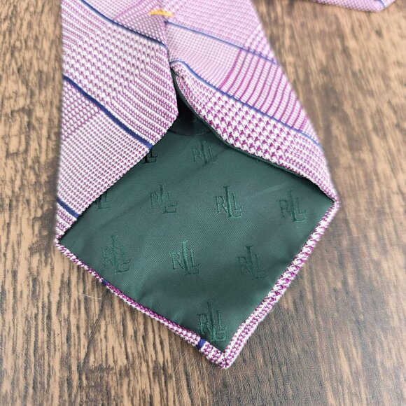 Ralph Lauren LRL Tie Purple Blue Houndstooth Plaid Striped Handmade Silk Preppy - Picture 7 of 8